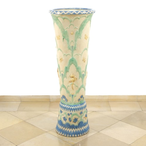 Rare Floor Vase with Flowers, Butterflies and Birds